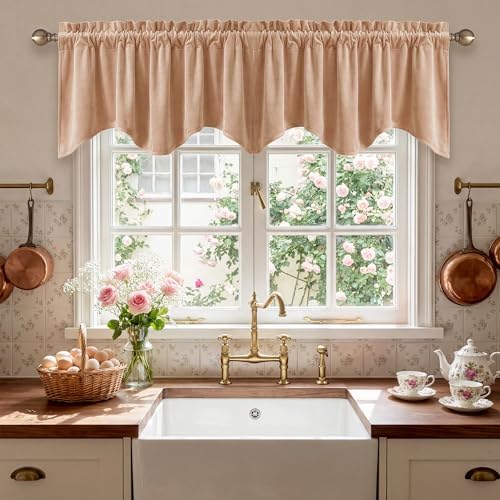 StangH Blush Beige Velvet Window Valance 52x18 Inch, 1 Panel by StangH