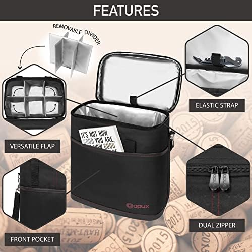 opux Insulated Wine Cooler Bag, Leakproof 6 Bottle Wine Tote Carrier - Image 4