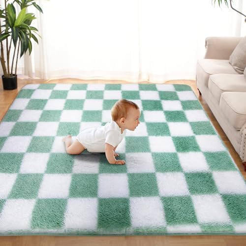 Super Soft Rug for Bedroom, 8x10 ft Sage Green and White Area Rug Classic by TOOHUB