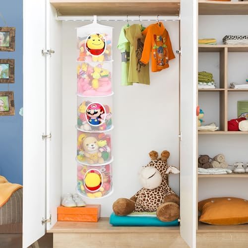 2Pcs Hanging Stuffed Animal Storage Hammock Net 5 Tiers - Image 2