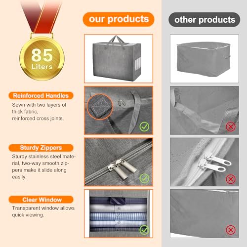 3 Pack 85L Comforter Storage Bags, Extra Large Bedding Storage Bags - Image 6