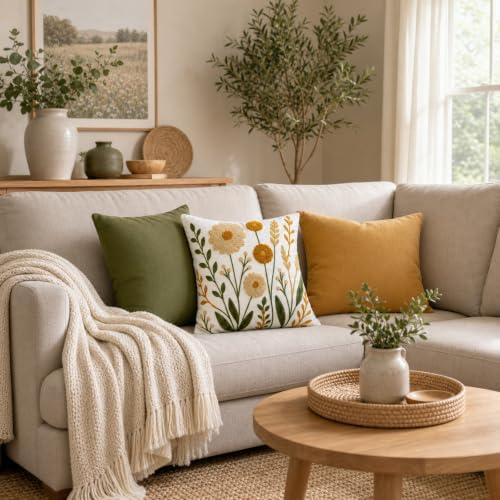 Embroidered Throw Pillow Cover, 18x18 Inch Floral Decorative Pillowcase - Image 7