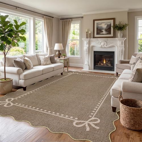 Garvee Scalloped Bow Rug for Living Room Washable Solid Brown 5x7 Area Rugs - Image 2