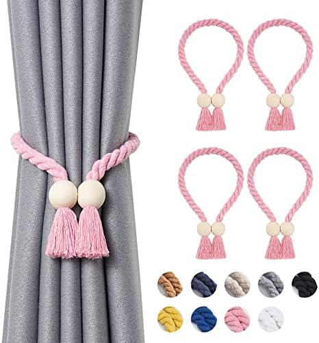 NICEEC 4 Pack Wooden Ball Magnetic Curtain Tiebacks Boho Home Decor Drape Tie by NICEEC