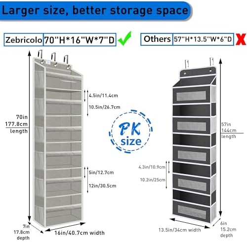 Over the Door Organizer Storage 6 Tier, 12 Large Capacity Side Pockets - Image 2