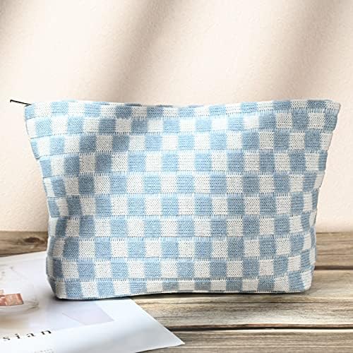 SOIDRAM 2 Pieces Makeup Bag Large Checkered Cosmetic Bag Capacity Canvas Mix - Image 6
