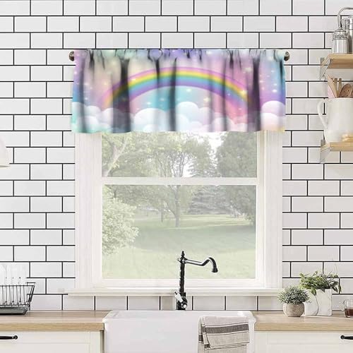 Fantasy Rainbow Valances Curtains Colorful Cloudy Pink Sky Pattern Window - Image 4