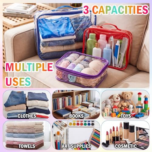 6 Pcs Clear Packing Cubes for Travel Luggage Organizer Bag Rainbow - Image 6