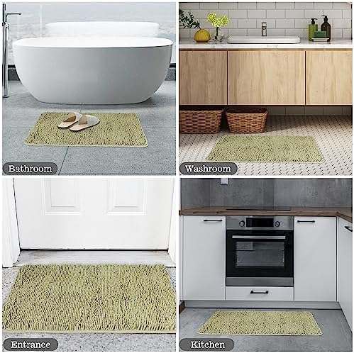 Yeaban Chenille Sage Green Bathroom Rug 17"x24", Non-Slip Rubber Backing - Image 6