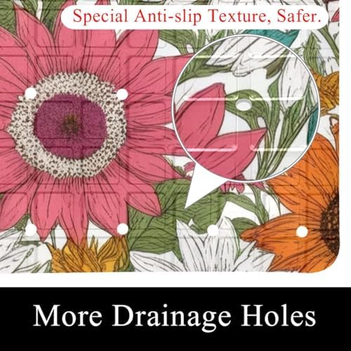 Shower Mat Non Slip, Colorful Daisies Anti Slip Bath Mat - Image 2