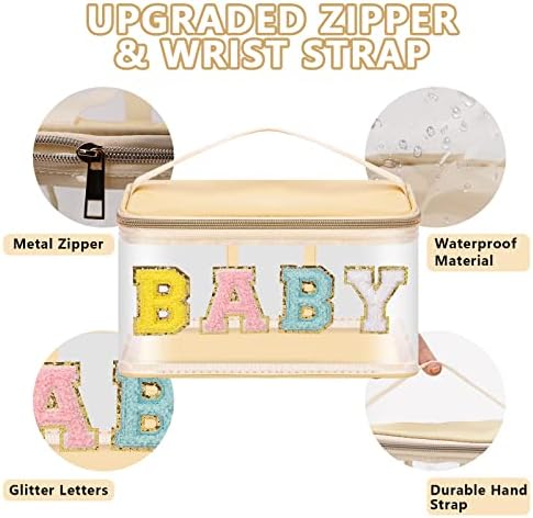 Iqimott Preppy Clear Makeup Bag Baby Pouch, Chenille Letter Cosmetic Bag - Image 3