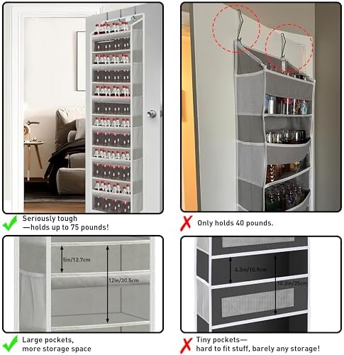 Over the Door Organizer Storage 6 Tier, 12 Large Capacity Side Pockets - Image 6