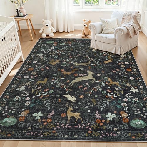 5x7 Area Rugs Boho Floral Washable Living Room Rug Neutral Carpet Nursery by Yidanamy