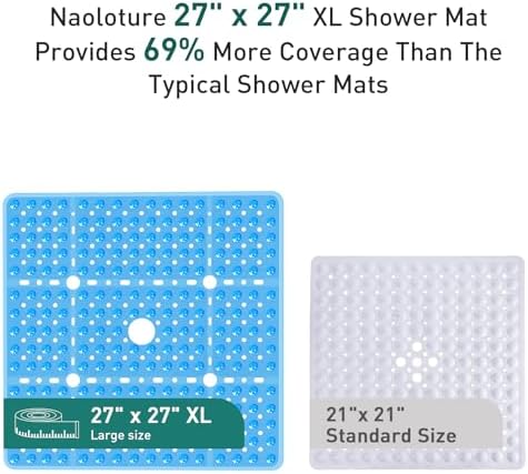Large Square Shower Mat Bathtub Bath Mat Non Slip Blue 27"x27" - Image 3