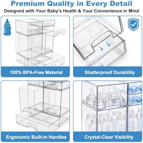 Clear Baby Bottle Organizer, 6-Piece Modular Stackable Acrylic Bins Set - Image 3