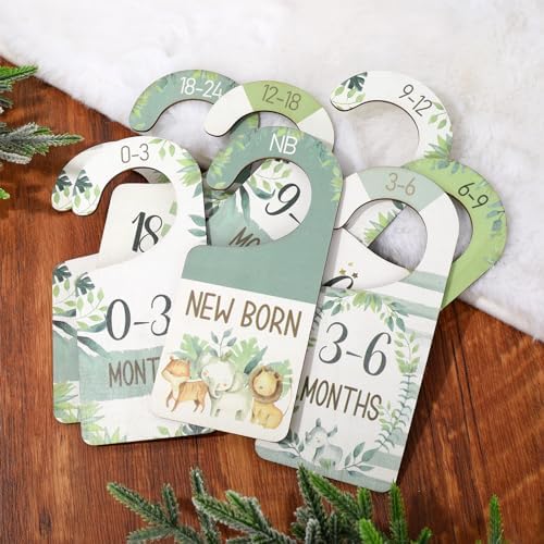Whaline 8 Pcs Baby Closet Size Dividers Watercolor Jungle Animals Hanging by Whaline