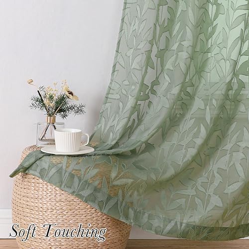 Lecloud Leia Sage Green Sheer Curtains 63 Inch Length 2 Panels, Rustic Light - Image 5