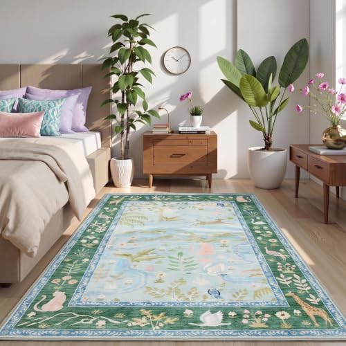 Jungle Animal Print 3x5 Washable Rug by Garvee