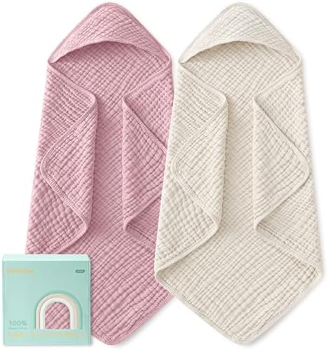 Yoofoss Hooded Baby Bath Towels 2 Pack 100% Muslin Organic Cotton by YOOFOSS