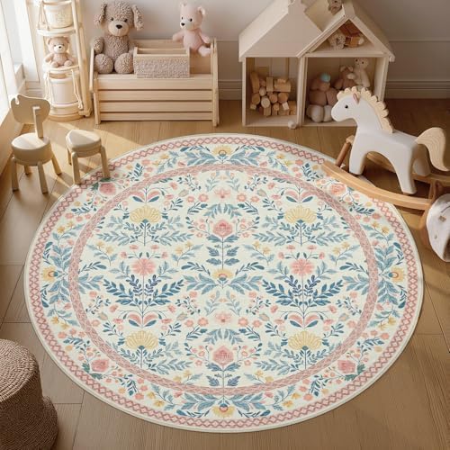 Joydeco Boho Floral Washable Circle Area Rug - Image 5