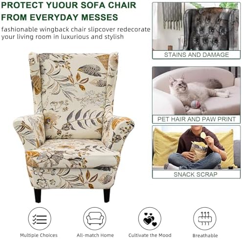 CRFATOP Wingback Chair Covers Wing Armchair Slipcovers - Image 5
