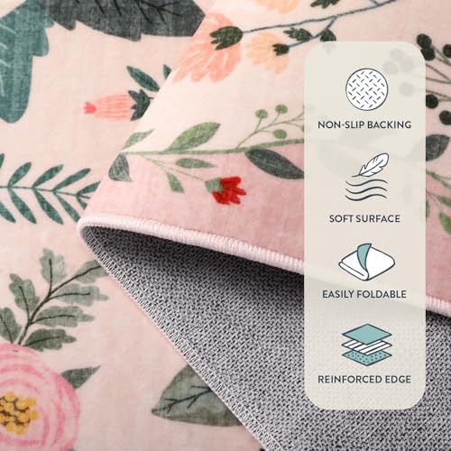 Lahome Pink Rugs for Kids Room 8x10, Pastel Floral Border Decor for Girls Room - Image 4