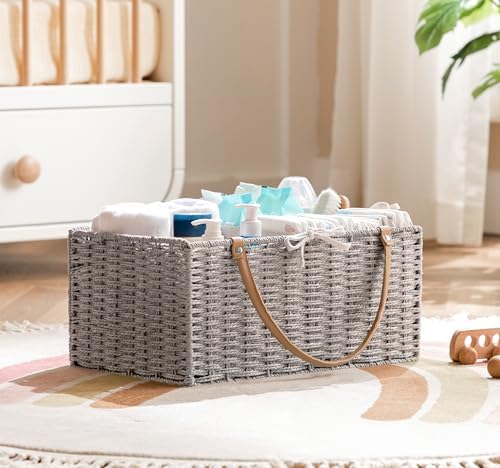 HBlife Large Baby Diaper Caddy Organizer, Paper Rope Storage Baskets Nursery Bin - Image 5