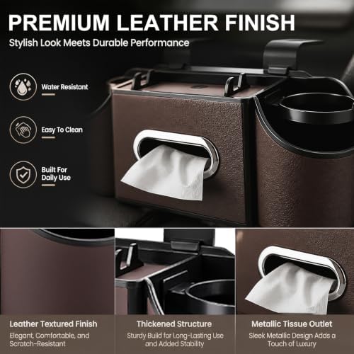 Back Seat Car Organizer, 2 Cup Holders, Tissue Holder, Phone Stand & Hooks - Image 6
