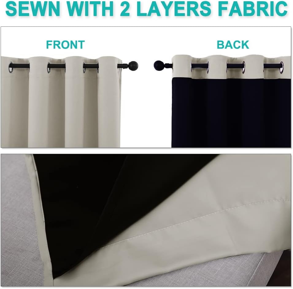 NICETOWN 100% Blackout Window Curtain Panels, Cold and Full Light Blocking Drapes with Black Liner for Nursery, 86 inches Drop Thermal Insulated Draperies (Natural, 2 Pieces, 55" Wide Each Panel)