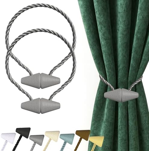 Hion Magnetic Curtain Tiebacks Grey 2pcs, Curtain Holdbacks Hooks Holders by Hion