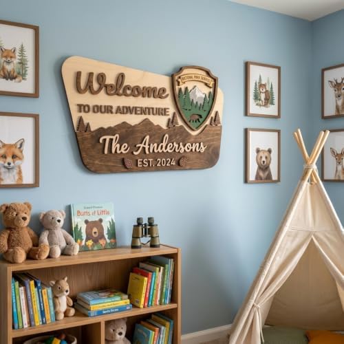 Personalized Adventure Nursery Name Sign, Custom Mountain Woodland Wall Decor - Image 5