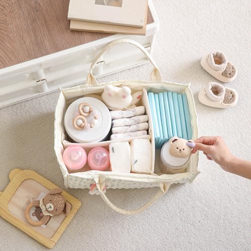 Quilted Fabric Storage Basket Floral Baby Diaper Caddy Quilted Basket - Image 4