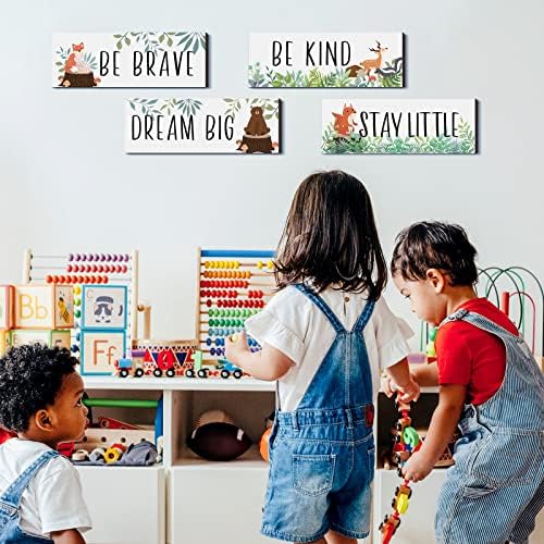 4 Pieces Woodland Nursery Decor Safari wall art Be kind brave curious Cute - Image 5