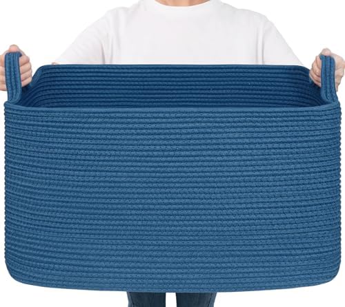Goodpick Large Woven Rope Blanket Basket, Dark Blue by Goodpick
