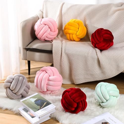 Namalu 7.87 Inches 2 Pcs Knot Pillow Decorative Throw Pillow, Wine Red - Image 3