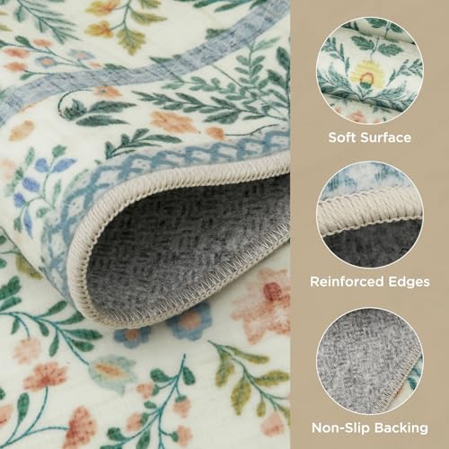 Joydeco Boho Floral Machine Washable Round Rugs 6ft, Circular Indoor Carpet - Image 6