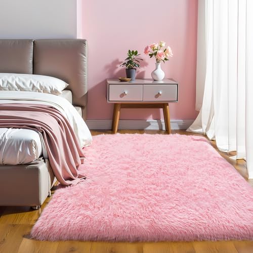 5x7 Thick Pink Shag Rug for Girls Bedroom, Soft Plush Fluffy Carpet - Image 6
