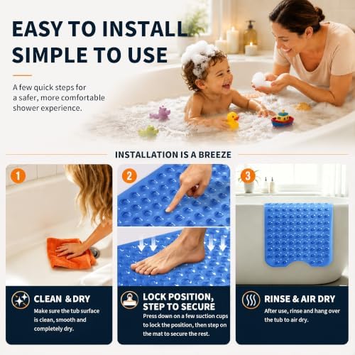 Yimobra Non Slip Bath Mat for Tub 40x16, Extra Long Bath Tub Mat - Image 4