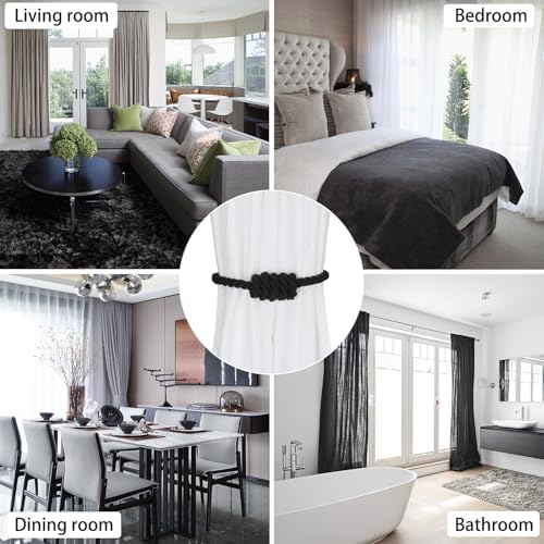 BEL AVENIR Magnetic Cotton Curtain Tiebacks 6 Pack Hand-Woven Curtain Ties - Image 5