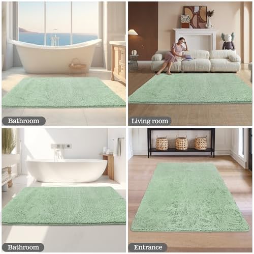 Yeaban Chenille Sea Foam Bathroom Rug 40"x60", Non-Slip Rubber Backing - Image 5