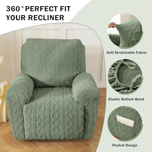 vctops Sage Green Recliner Chair Covers 4 Pieces, Geometric Jacquard Plush - Image 4