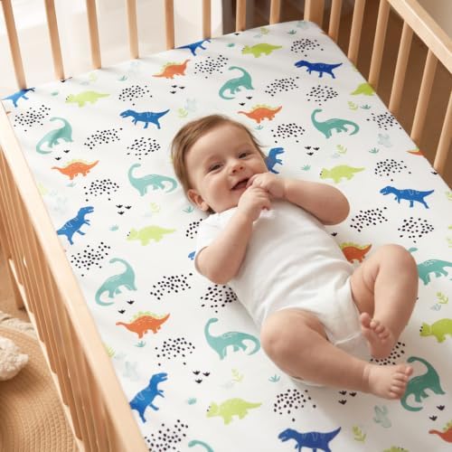 PHF 3 Pack Soft Dinosaur Crib Sheets Fitted, Comfy Breathable Baby Sheets - Image 4