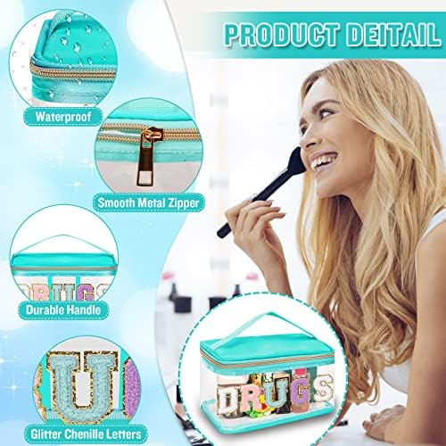 Chenille Letter Clear Makeup Bags Drugs Pouch, Preppy Patch Makeup Bag Zipper - Image 3