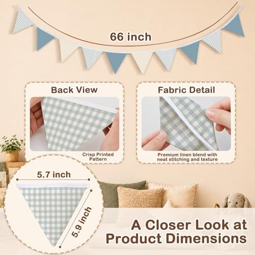 Boys Room Playroom Decor Blue Pennant Banner Flags 5.5Ft - Image 3