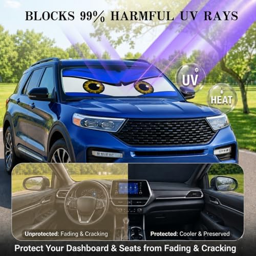Car Windshield Sun Shade, Universal Fit Full-Size SUV Pickup, Monster Blue - Image 3