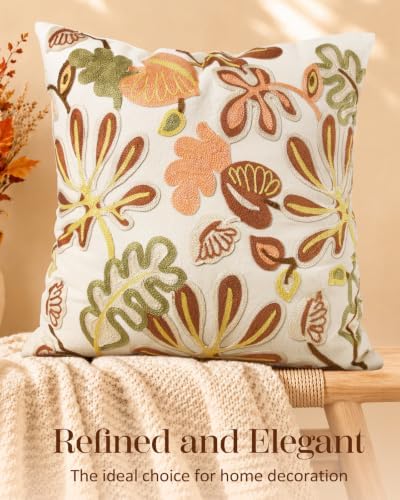 Embroidered Throw Pillow Cover, 18x18 Inch, Fall Abstract Floral - Image 5