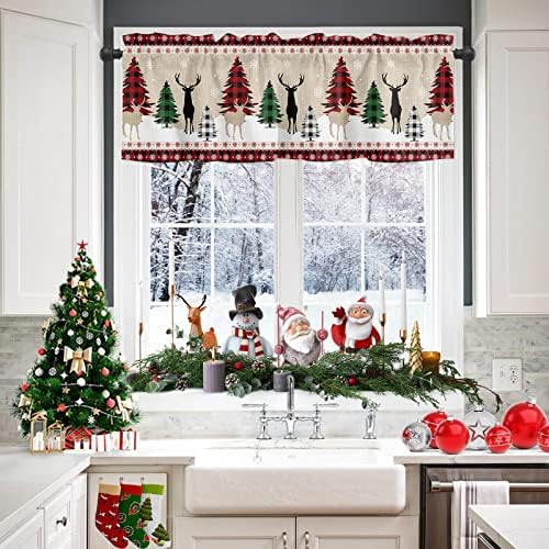 Farmhouse Christmas Kitchen Curtains and Valances Set, Rustic Plaid XMAS Tree - Image 3