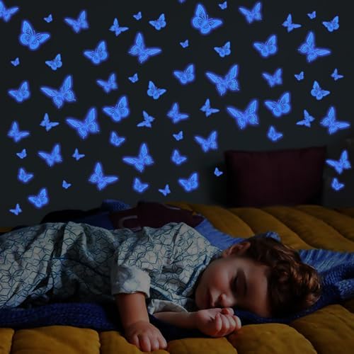 SAOROPEB Glow in The Dark 3D Butterfly 24 Pcs Blue Butterfly Stickers - Image 2