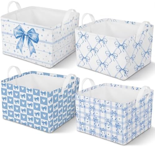 4pcs 4 Pcs Blue Bow Storage Basket by Bulyoou
