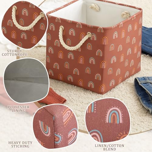 6 Pack Boho Rainbow Storage Bins, 11 Inch Cube Fabric Storage Basket - Image 3